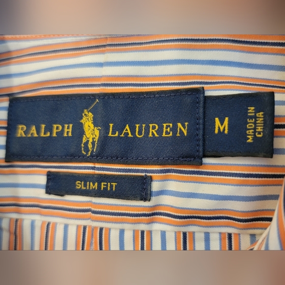 Ralph Lauren Blue Label Slim Fit Medium Orange Blue Stripe - Picture 3 of 4